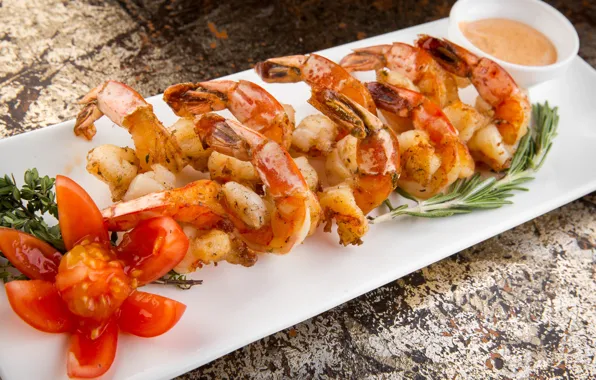 Picture sauce, shrimp, rosemary