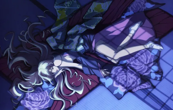 Night, lies, socks, kimono, long hair, Macross Frontier, Sheryl Nome, tatami