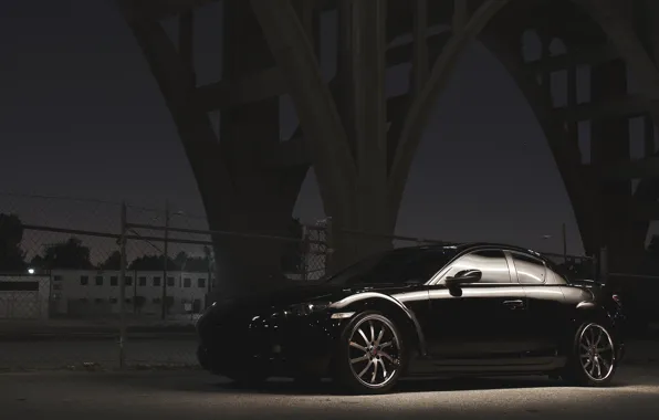 Picture Bridge, Night, Street, Mazda, Black, Mazda, Black, RX-8