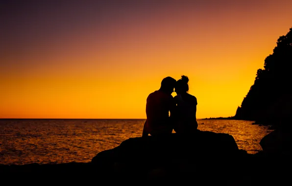 Picture sea, love, sunset, silhouette, Russia, Bukhta Inal