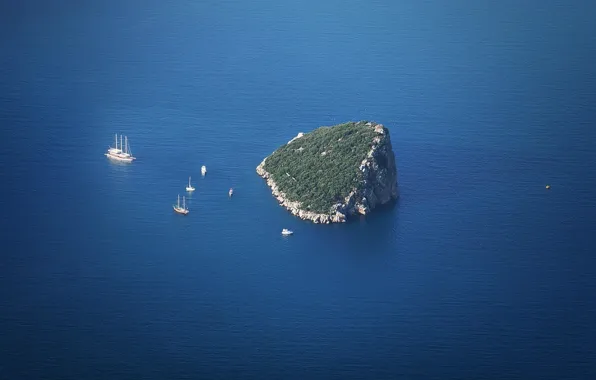 Wallpaper aerial view, yacht, island, sea