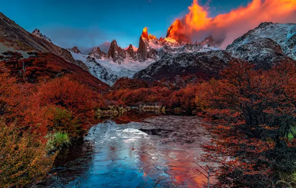 Autumn, clouds, landscape, mountains, nature, lake, morning, Argentina