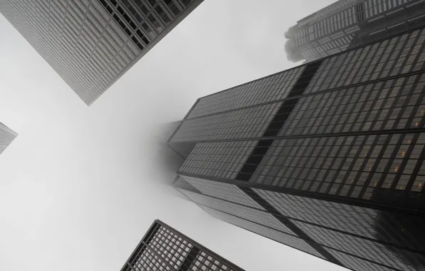 Fog, building, skyscrapers, Chicago, USA, usa, chicago