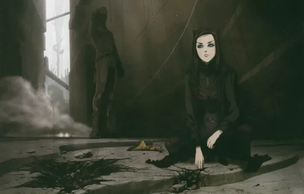 Destruction, cyborg, Ergo Proxy, the scene, in the dark, Iggy, Re-l Mayer