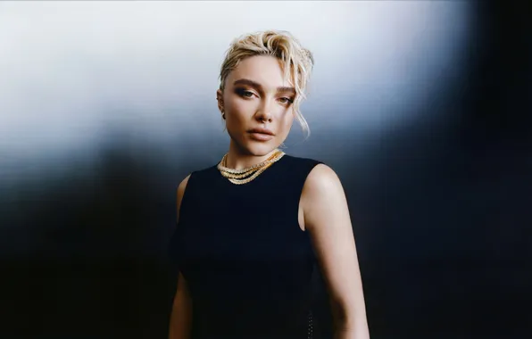 Look, background, portrait, dress, actress, blonde, Florence Pugh, Florence Pugh