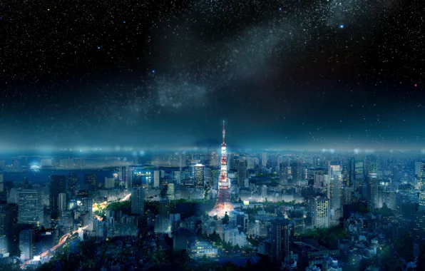 The sky, landscape, night, the city, Tokyo
