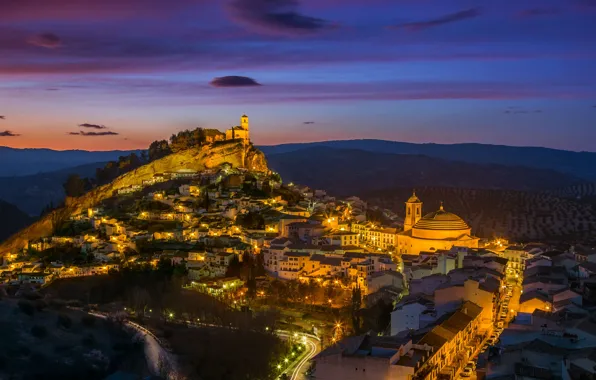 Lights, rock, home, Spain, Montefrio
