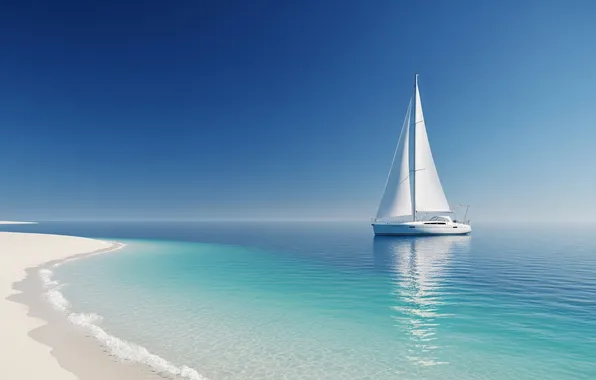 The sky, the ocean, Wallpaper, shore, sailboat, art, wallpaper, sky