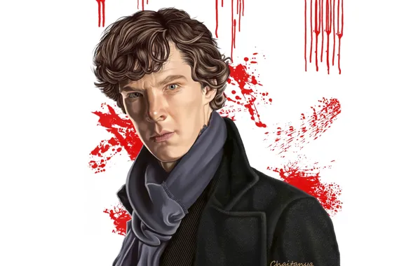 Art, white background, Sherlock Holmes, Benedict Cumberbatch, Sherlock, Sherlock BBC, Sherlock Holmes, streaks