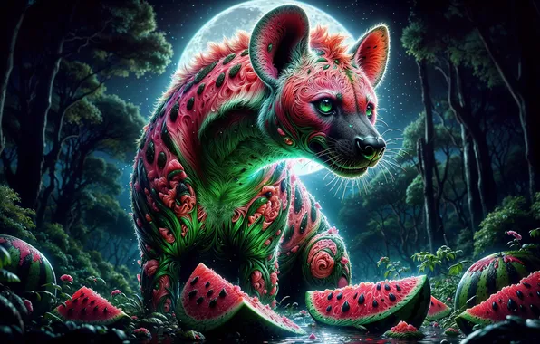 Watermelon, jungle, fantasy, hyena, sur