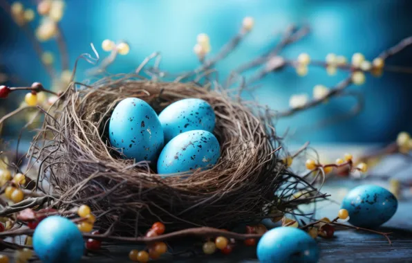 Flowers, holiday, eggs, spring, blue, Easter, socket, bokeh