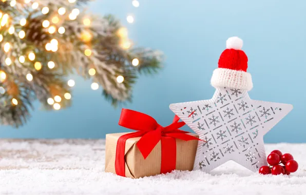 Winter, snow, decoration, gift, tree, New Year, Christmas, Christmas