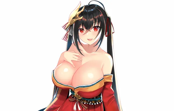 Girl, sexy, yukata, cleavage, long hair, boobs, anime, beautiful