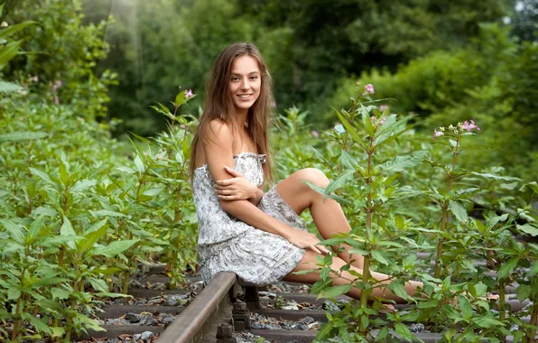 Nature, smile, dress, beauty, sitting, Dominika Error Notification Is Sent, on the rails