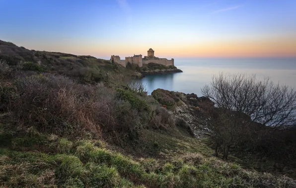 Sea, sunset, Bretagne, Fort La Latte