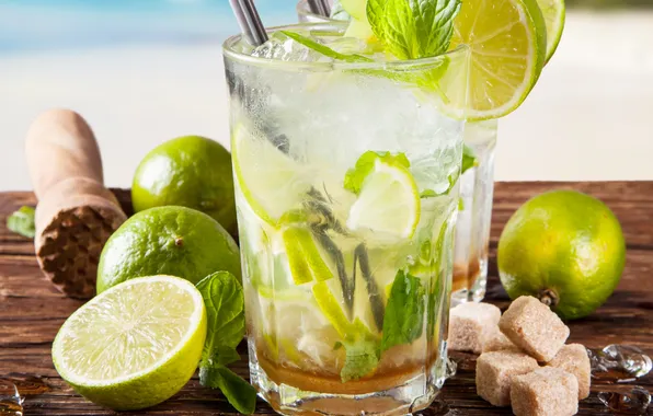 Ice, drink, mojito, cocktail, lime, Mojito, mint