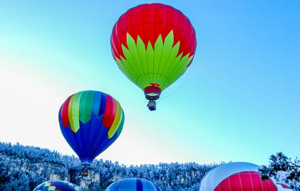 Forest, the sky, snow, trees, balloon