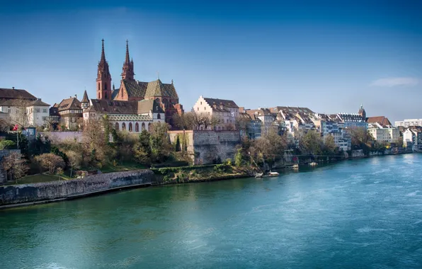 Picture river, home, Switzerland, Rhine, Basel