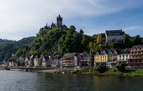 Castle, building, Germany, promenade, Germany, Cochem, Cochem, the river Moselle