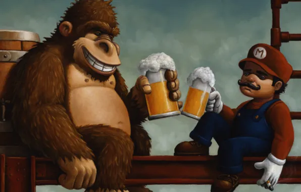 Beer, barrel, Mario, Donkey Kong