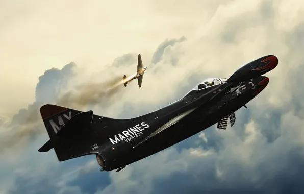 The sky, clouds, the plane, Marines vma 334