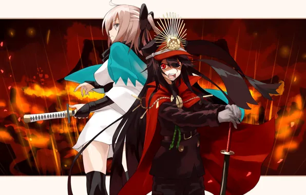 Girl, sword, hat, anime, stripes, crossover, ken, blade