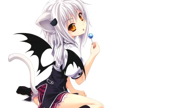 Look, girl, wings, surprise, the demon, tail, neko, ears