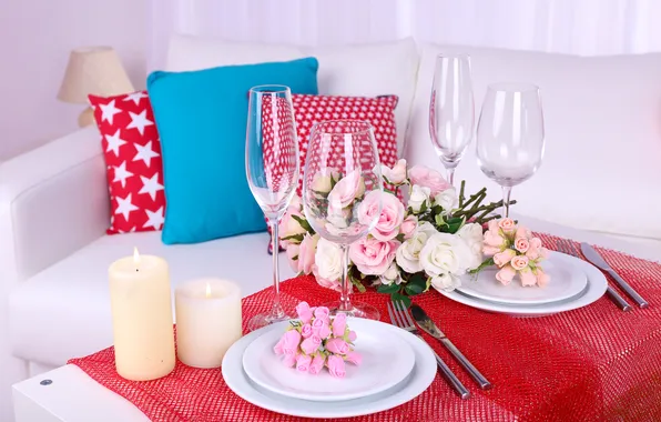 Picture flowers, glass, candles