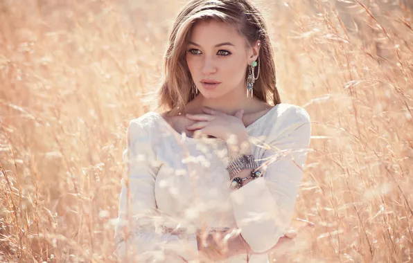 Field, girl, earrings