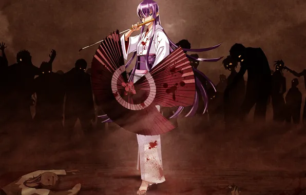 Picture zombies, kimono, highschool of the dead, busujima saeko