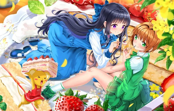 Girls, anime, art, cake, Card Captor Sakura