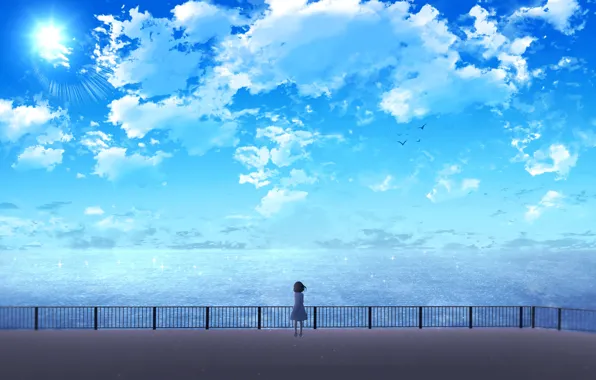 Sea, the sky, the sun, girl