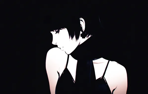 Girl, art, profile, black background