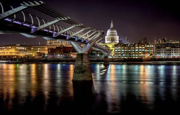 Night, bridge, London, UK, Millennium Bridge
