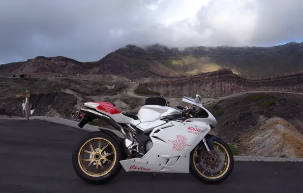Picture white, the sky, clouds, mountains, motorcycle, white, bike, MV Agusta
