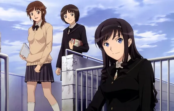 Sky, blue, anime, schoolgirls, amagami ss