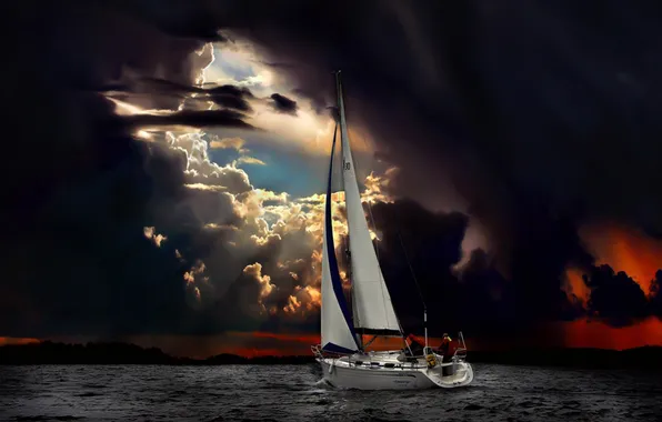 Sea, Islands, sunset, yacht, rest.