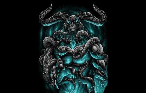 Horns, blue, Demon, tentacles