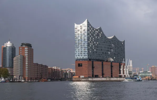 Picture ship, home, crane, Germany, Hamburg, harbour, The Elbe Philharmonic hall