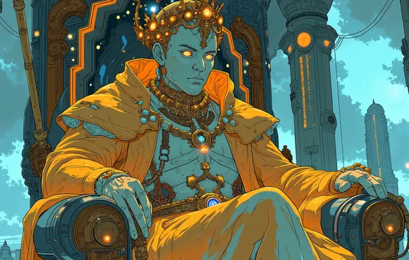 Decoration, being, king, columns, the throne, AI art