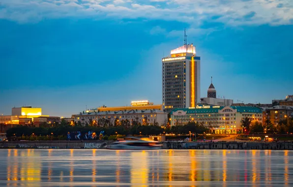 The evening, Krasnoyarsk, Enisey, shipping company