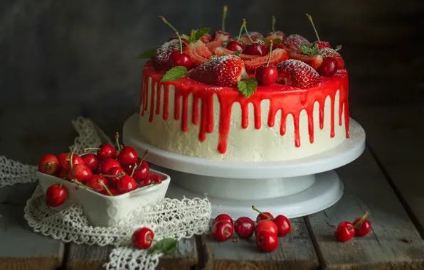 Berries, strawberry, cake, cherry, Lionella Zimina