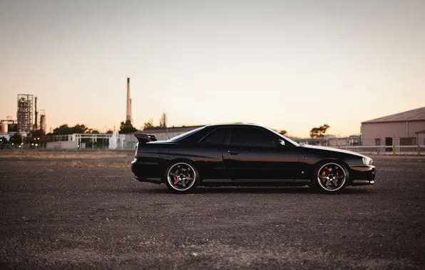 Black, profile, Nissan, black, skyline, Nissan, gtr, r34