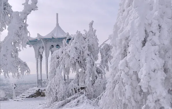 Picture winter, snow, Pyatigorsk, Chinese pavilion