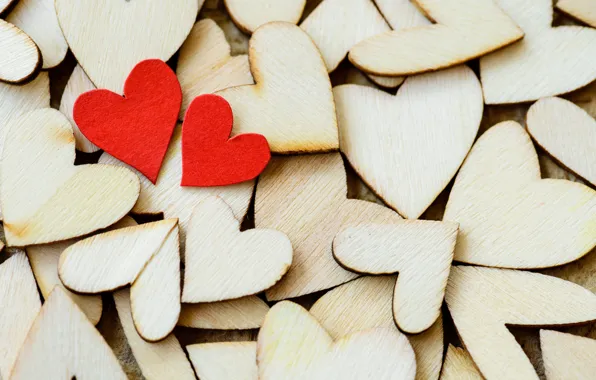 Love, tree, heart, hearts, red, love, wood, romantic