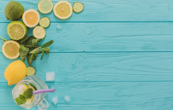 Picture lemon, tube, mint, lemonade