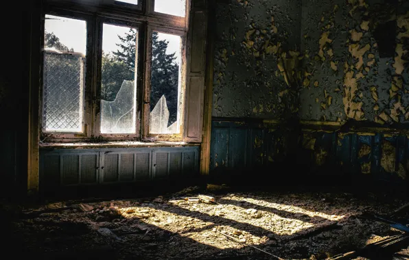 Picture light, room, window, devastation, abandonment, the room, mold