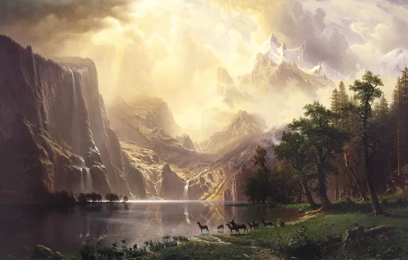 Landscape, nature, art, Albert Bierstadt, Albert Bierstadt, Among the Sierra Nevada Mountains-California