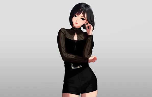 Picture girl, sexy, shorts, blouse, boobs, anime, beautiful, short hair