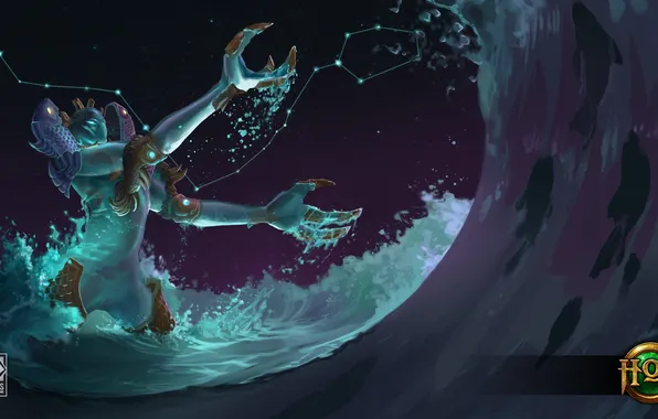 Sea, water, night, wave, Heroes of Newerth, Riptide, Pisces Riptide, Pisces